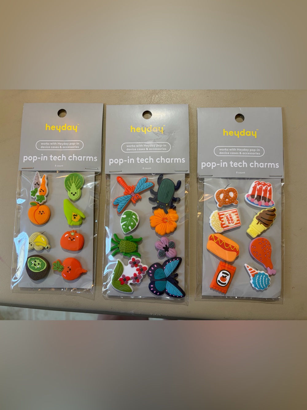 heyday Multicolor Pop-In Tech Charms - Fruits, Bugs & Snacks (3 Packs)